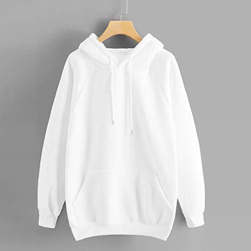 SHOBDW Liquidación Venta Moda para Mujer Sudadera con Capucha Pullover Blusa con Bolsillo Sólido Flojo 2020 Otoño Invierno Manga Larga para Mujer Tops (M, Blanco)