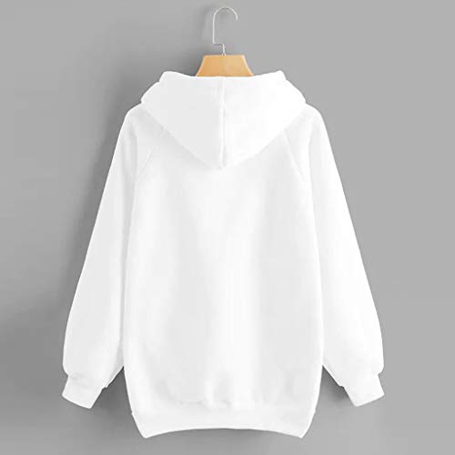 SHOBDW Liquidación Venta Moda para Mujer Sudadera con Capucha Pullover Blusa con Bolsillo Sólido Flojo 2020 Otoño Invierno Manga Larga para Mujer Tops (M, Blanco)