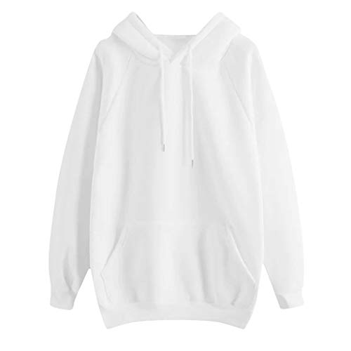 SHOBDW Liquidación Venta Moda para Mujer Sudadera con Capucha Pullover Blusa con Bolsillo Sólido Flojo 2020 Otoño Invierno Manga Larga para Mujer Tops (M, Blanco)