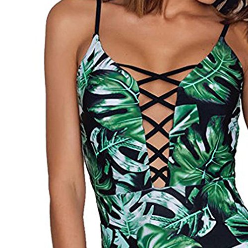 SHOBDW Mujer de una Pieza de Traje de baño Push-up Bra de impresión baño bañador Traje (Verde-2, S)