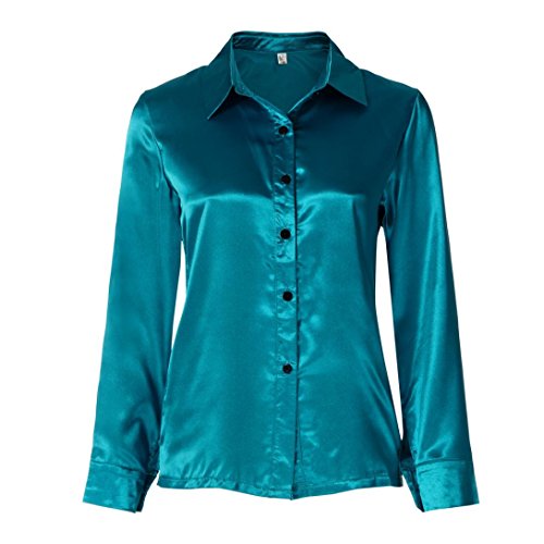 SHOBDW Mujeres Carniva Moda botón Camisa Blusa Casual Tops Manga Larga (Verde, L)