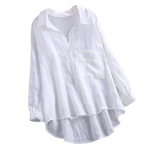 SHOBDW Ventas de liquidación Mujeres Daily Casual Sexy Mandarin Soft Collar Suelto de Lino Soild Botón Sólido Otoño Invierno Camisa de Manga Larga Blusa Tops(Blanco,L)