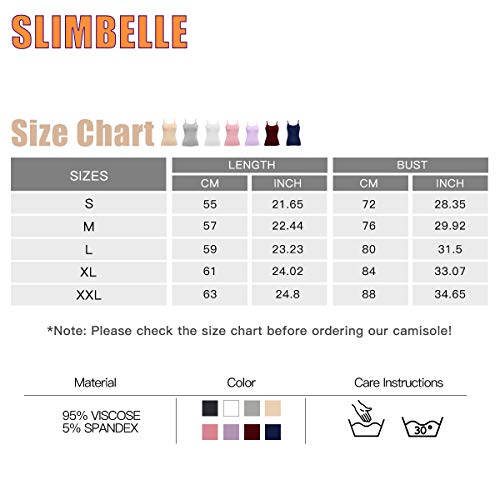 SLIMBELLE Camiseta de Tirantes Mujer con Sujetador Integrado Correas Ajustables sin Aros Cuello Redondo Chaleco Básico Top Negro Blanco Pack de 2 para Copa A-C