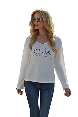 SLYZ 2021 Camiseta De Manga Larga De Primavera para Mujer Camiseta con Estampado De Letras A La Moda Camiseta De Todo Fósforo Top para Mujer