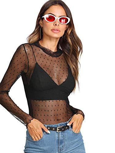 SOLY HUX Mujer Transparente Mangas Largas Camiseta Blusa Elegante Moda Oficina Casual