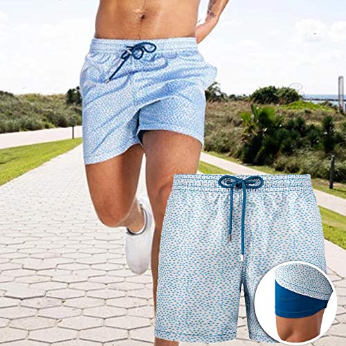 Soolike Bañador Hombre Shorts De Playa Traje De Baño para Bañador Hombre Natacion Secado Rápido,Pantalones Cortos Deportivos De Verano con Cordón y Estampado,con Compresión Interna y Bolsillo.