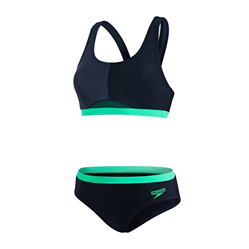 Speedo 811393C506_30 Bañador, Mujer, Negro/Gris Óxido/Verde Falso, 30