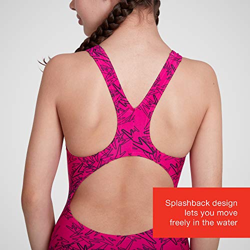 Speedo Boom Allover Splashback Bañador, Niñas, Multicolor (Electric Pink/Black), 30 (11-12 Años)