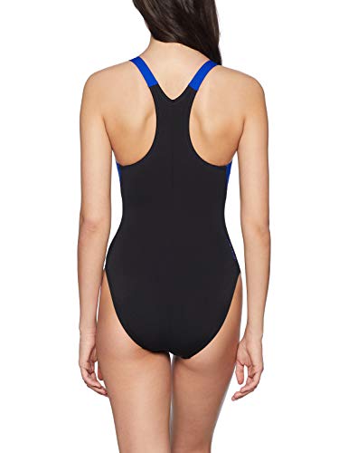 Speedo Boom Placement Racerback Bañador, Mujer, Negro/Azul Croma/orquídea neón, 30UK, 34DE