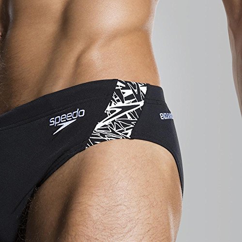 Speedo Boom Splice de 7 cm Bañador Tipo Slip, Hombre, Negro Boom/Gris Óxido, 34