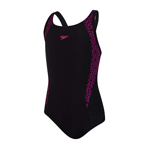 Speedo Boom Splice Muscleback Bañador Niña para Natación, Color Negra/Rosa eléctrico, Talla 9,10 Años