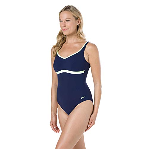 Speedo ContourLuxe 1Piece Bañador, Mujer, Azul Marino/Bright Zest/Blanco, 34