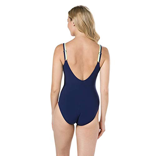 Speedo ContourLuxe 1Piece Bañador, Mujer, Azul Marino/Bright Zest/Blanco, 34