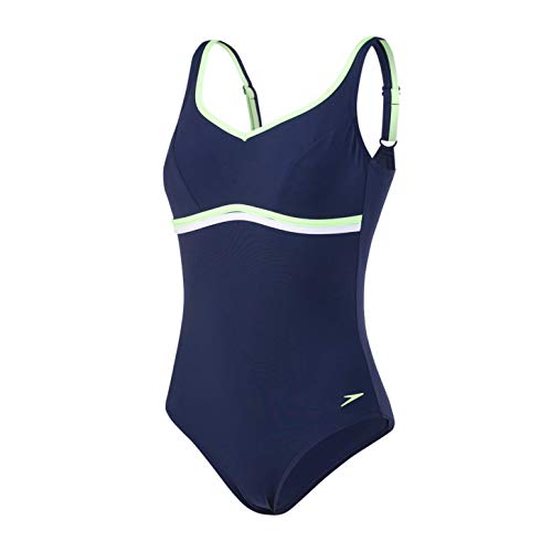 Speedo ContourLuxe 1Piece Bañador, Mujer, Azul Marino/Bright Zest/Blanco, 44