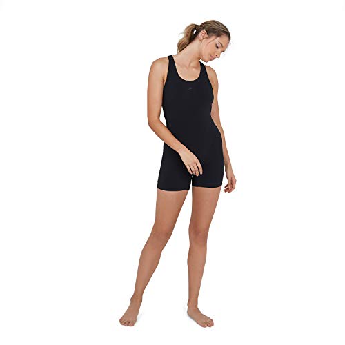 Speedo Essential Endurance + Legsuit Bañadores de Mujer para Natación, Color Negra/Gris, Talla 40