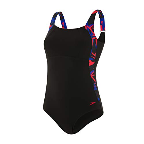 Speedo Lunalustre De 1 Pieza Bañador, Mujer, Tranquil Shn Blk/Chrmblu/, 34 (ES 40)