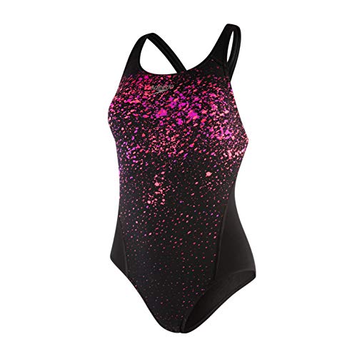 Speedo Speckleflow Placement Racerback Bañador, Mujer, Spckl FLW Blk/Psy Red/Neo, 32 (ES 38)