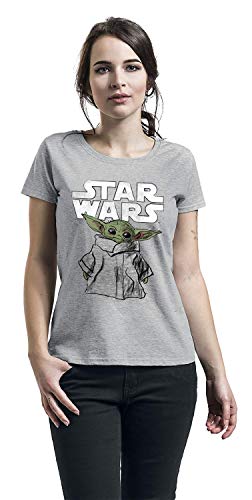 Star Wars The Mandalorian - Child Sketch - Grogu Mujer Camiseta Gris/Melé XL