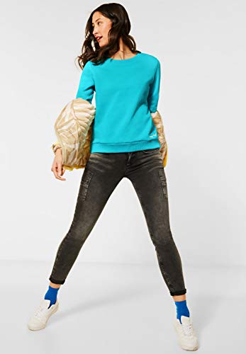 Street One Sudadera para mujer Cosy en un color liso, cuello redondo Shining Aqua 42