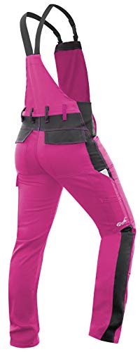 strongAnt® - Pantalón de Peto elástico de Trabajo para Mujer. Pantalón mecánico de Estiramiento Completo con Bolsillos para Rodilleras, Hecho en EU - Rosa/Negro 38