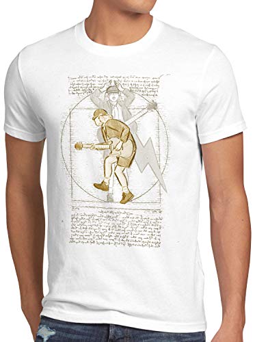 style3 Angus de Vitruvio Camiseta para Hombre T-Shirt Young Hard Rock da Vinci, Talla:2XL, Color:Blanco