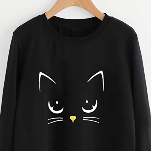 Sudadera Mujer Gato Camiseta Blusa de Otoño e Invierno de Manga Larga con Cuello Redondo Sudaderas Mujer Invierno Tumblr y Originals en Rebajas y Baratas