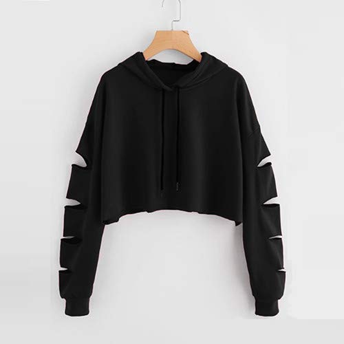 Sudaderas Mujer Tumblr Cortas con Capucha - Andrajoso Manga Camiseta Blusas Invierno Otoño Ropa para Adolescentes Chicas