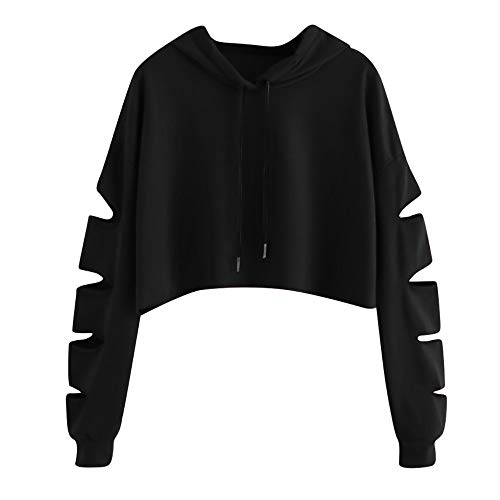 Sudaderas Mujer Tumblr Cortas con Capucha - Andrajoso Manga Camiseta Blusas Invierno Otoño Ropa para Adolescentes Chicas