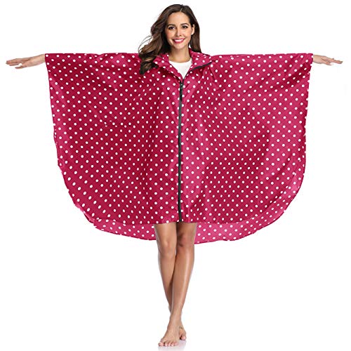 Summer Mae Chubasqueros Mujer Impermeable Reutilizable Poncho Impermeables Capa Lluvia Nieve para Mujer Rojo Puntos