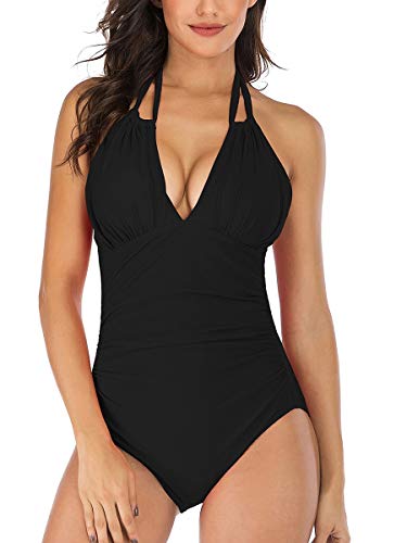 Summer Mae Traje de Baño sin Espalda Halter Bañador Sexy para Mujer Multiple Formas Negro XL