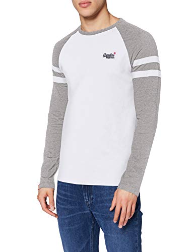 Superdry OL Softball Ringer LS Top Camisa Manga Larga, Blanco (Optic 01c), XS para Hombre