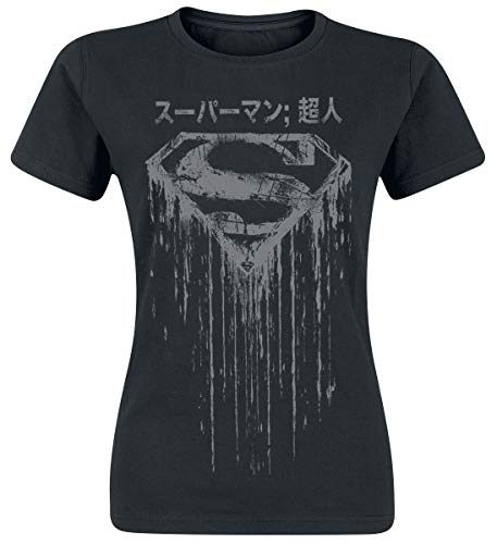 Superman Distressed Japanese Logo Mujer Camiseta Negro S, 100% algodón, Regular