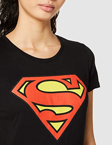 Superman Logo Camiseta, Negro (Black Black), 36 (Talla del Fabricante: Small) para Mujer