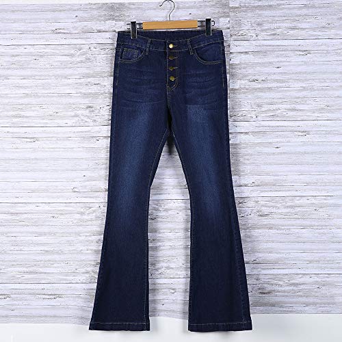 Suvimuga Las Mujeres De Baja Altura Jeans Pantalones Largos Damas Denim Pantalones Acampanados Pantalones De Campana Azul XL