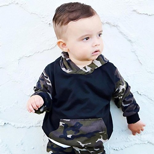 Switchali Ropa Bebe niño otoño Invierno 2017 Infantil Recien Nacido Bebé Niño Tapas encapuchadas Manga Larga Camisetas Camuflaje Blusas + Pantalones Largos Conjuntos de Ropa (70 (0~3meses), Negro)