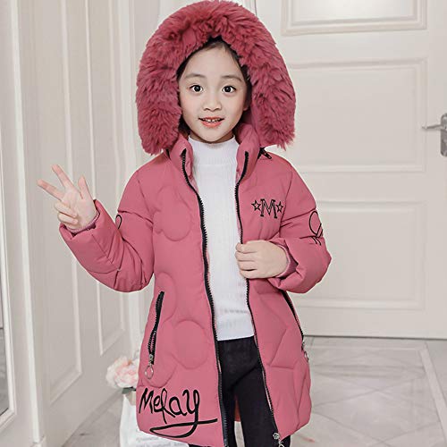 SXSHUN Niñas Chaqueta Slim de Invierno Línea A Abrigo de Pluma con Capucha de Pelo Ropa Caliente Acolchada de Algodón, Rosa, M, 4-5 año