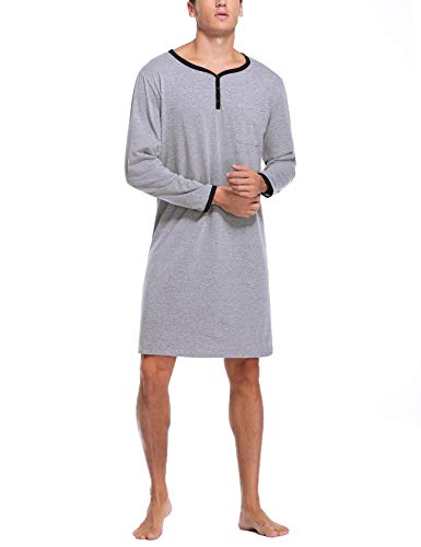 Sykooria Camisa de Dormir para Hombre Pijama Top Camisón de Algodón Ligero Suave Camisón de Manga Corta Ropa de Dormir