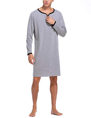 Sykooria Camisa de Dormir para Hombre Pijama Top Camisón de Algodón Ligero Suave Camisón de Manga Corta Ropa de Dormir