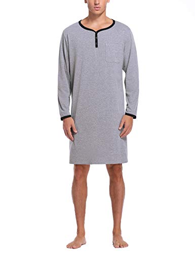 Sykooria Camisa de Dormir para Hombre Pijama Top Camisón de Algodón Ligero Suave Camisón de Manga Corta Ropa de Dormir