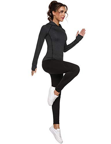 Sykooria Camiseta Deportiva para Mujer con Capucha Fitness Manga Larga Secado Rápido Transpirable Camiseta de Yoga Suave para Correr Senderismo Gimnasio