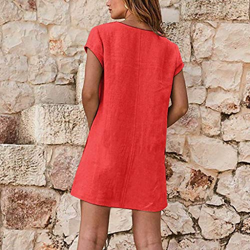 Sylar Vestidos Mujer Verano, Vestidos Playa Mujer Cortos Manga Corta con Bolsillos Vestidos Camiseros Mujer con Botóns Mini Vestido Casual De Mujer Color Sólido Vestidos De Fiesta Largos De Noche