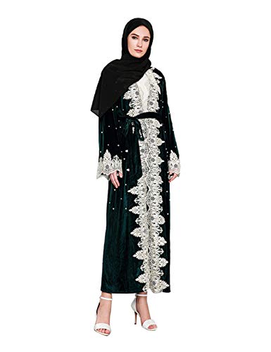 TAAMBAB Vestido de Encaje Abaya Musulmán para Mujer - Abrigo de Terciopelo Manga Larga Kimonos Árabe Dubai Kaftan Caftan Jalabiya Boho Ropa Largo Robe