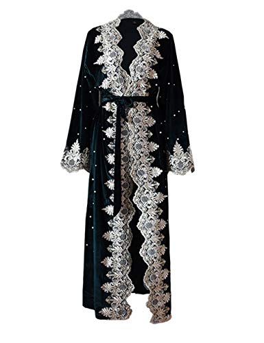 TAAMBAB Vestido de Encaje Abaya Musulmán para Mujer - Abrigo de Terciopelo Manga Larga Kimonos Árabe Dubai Kaftan Caftan Jalabiya Boho Ropa Largo Robe