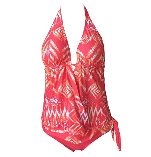 Tankini Bikini Cuello Halter Conjunto Bikinis con Relleno Mujer Bañador Push Up Dos Piezas Natacion Trajes de Baño Mujer Bañadores Natacion Señora Playa Trikini Biquini Cintura Alta Gorditas Rosa XL