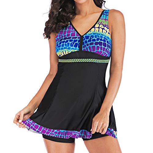 Tankinis Mujer 2019 SHOBDW Bikini Push Up Traje de Baño Mujer Dos Piezas Gradiente Bañadores de Mujer Tallas Grandes Braguitas Tangas Culotes Pantalones Cortos Traje de Baño Vestido(Negro,XL)