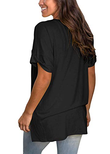 TEENSHOT - Camiseta casual de verano con cuello en V para mujer, laterales abiertos Negro 01-negro L