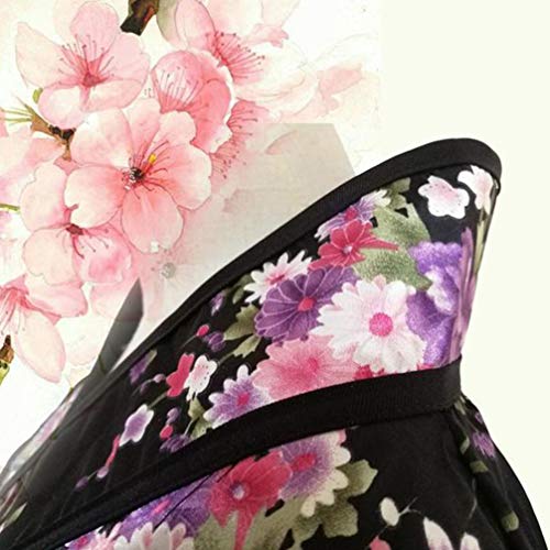 TENDYCOCO Kimono para Mujer japonés Yukata Sakura patrón Traje Cosplay Traje -l (Negro)