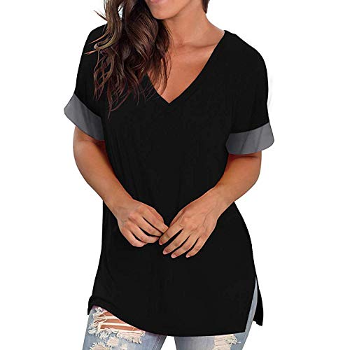 TianWlio Camisetas Manga Corta Mujer Verano Blusas con Manga Corta 2021 Casual Camiseta Elegante Sexy Suelto Camiseta Algodón con Cuello en V Estampado Flores Túnica T-Shirt