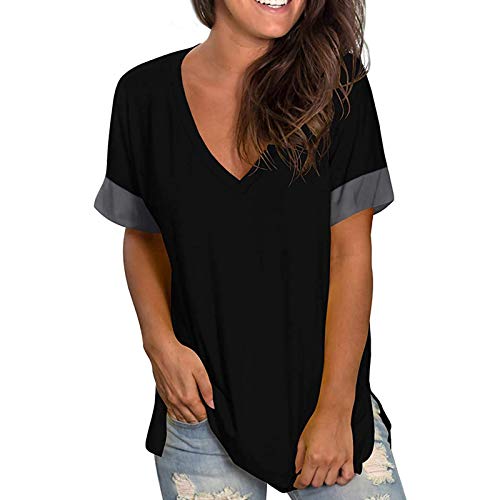 TianWlio Camisetas Manga Corta Mujer Verano Blusas con Manga Corta 2021 Casual Camiseta Elegante Sexy Suelto Camiseta Algodón con Cuello en V Estampado Flores Túnica T-Shirt