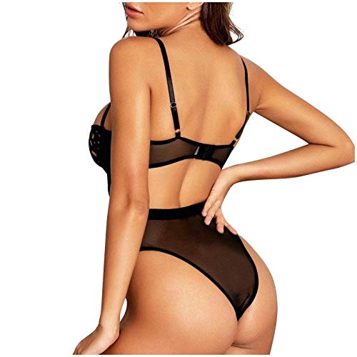 TianWlio Mujer Conjunto de Lencería Encaje Corpiño con Tanga y Liguero Sexy Mujer Correas Sujetador y Panty Liga Conjunto Ropa Interior